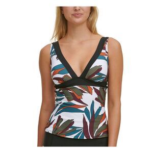DKNY Women's White Lined Molded Cups Deep V Neck Tankini Swimsuit Top XS